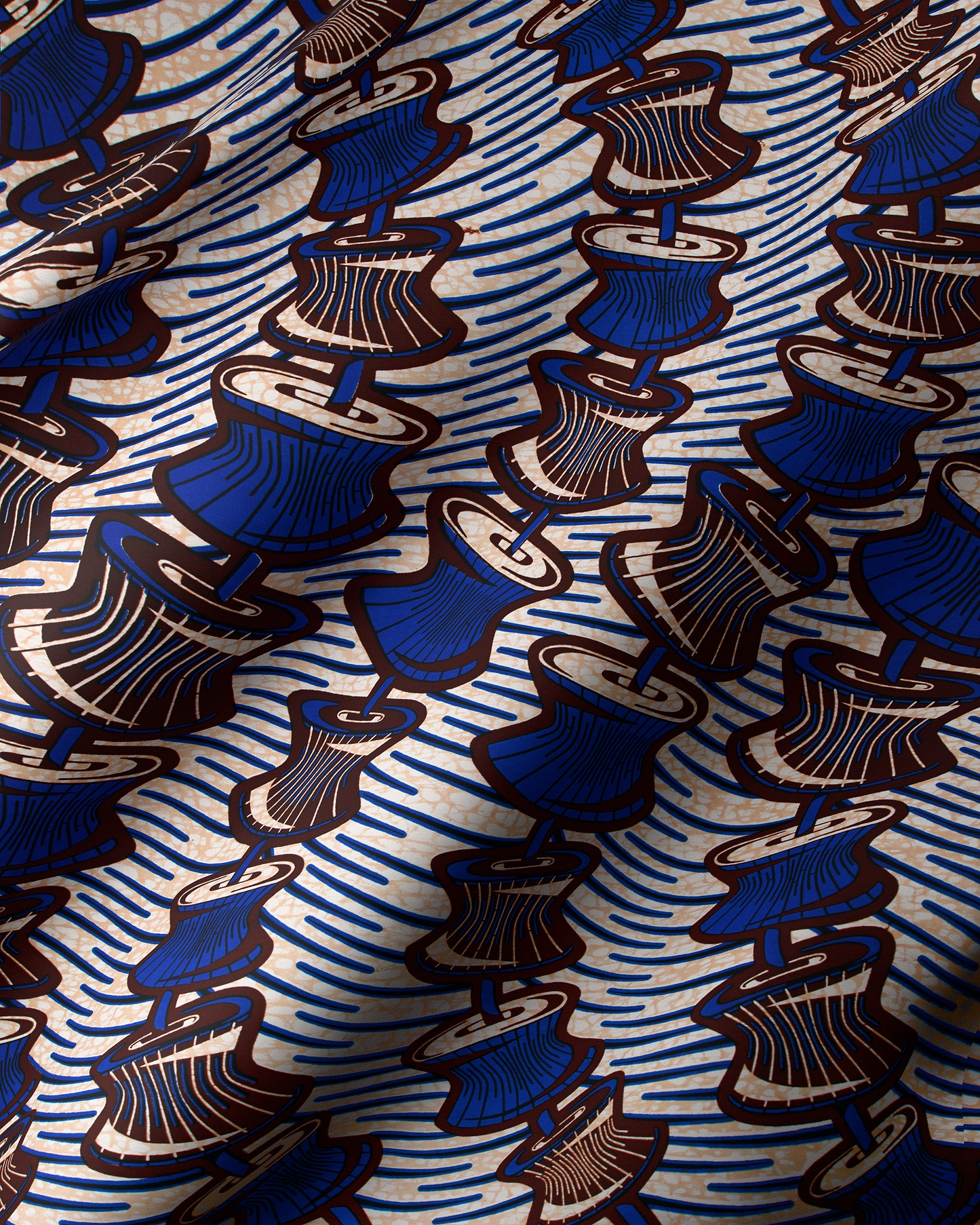Blue brown patterned fabric design wax hollandais vlw6165.009