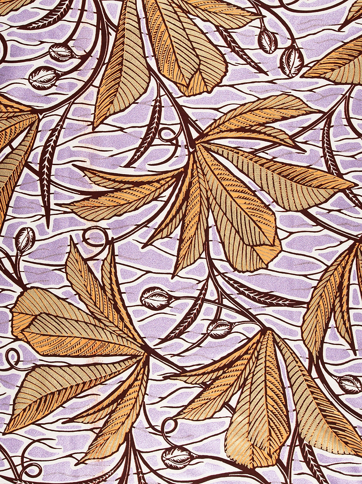 Patterned fabric stylized golden-brown leaves wax glitterglam vlw6198.021
