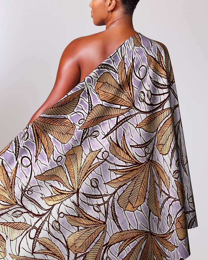 One-shoulder dress vibrant african print wax glitterglam vlw6198.021