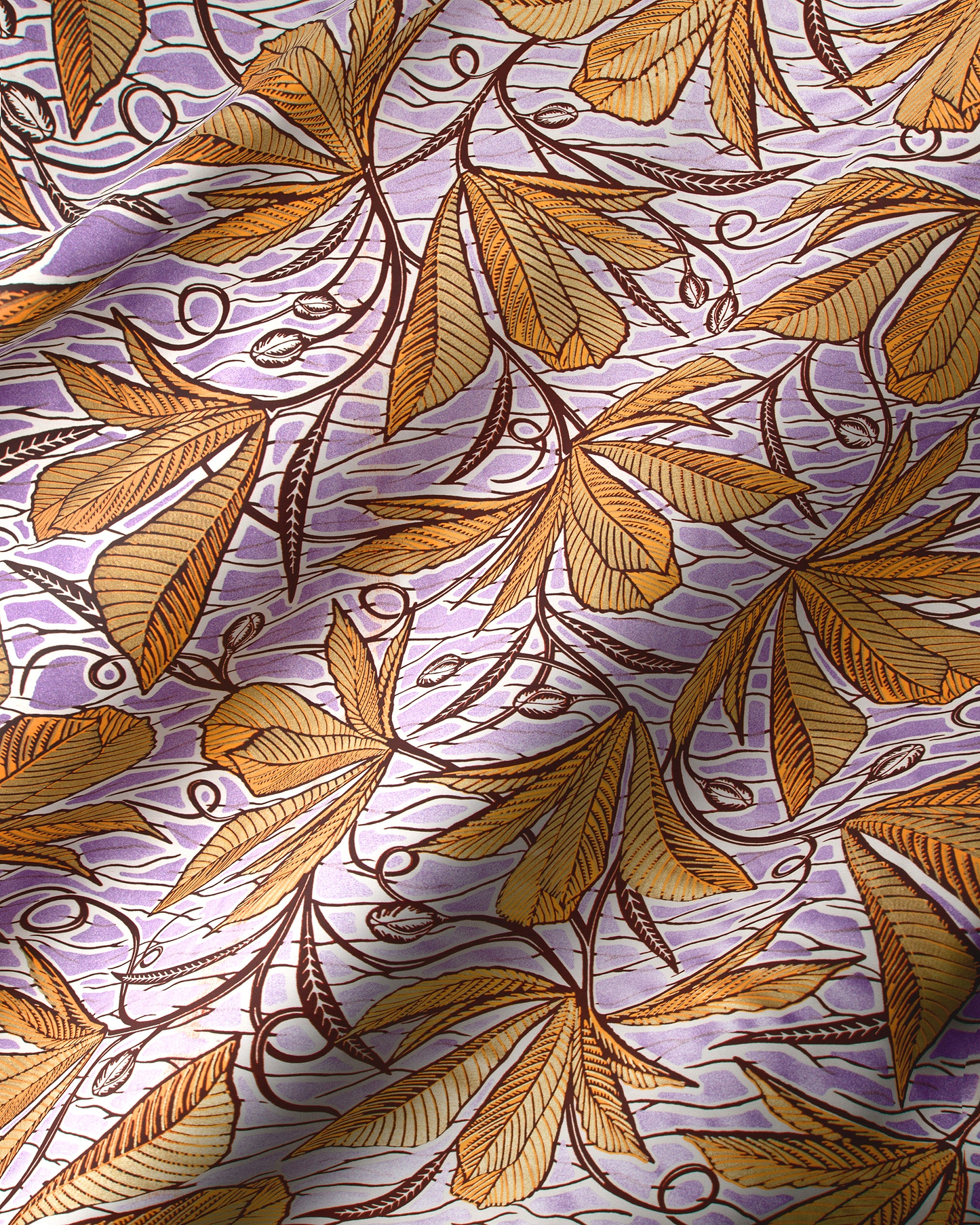 Purple fabric pattern golden-brown leaves wax glitterglam vlw6198.021