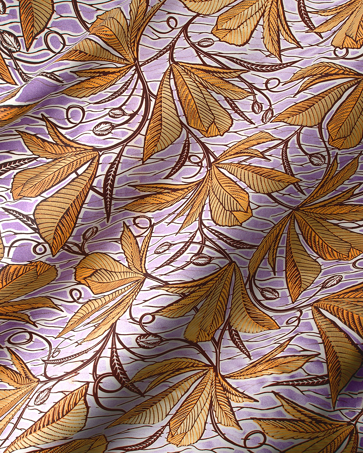 Purple fabric pattern golden-brown leaves wax glitterglam vlw6198.021