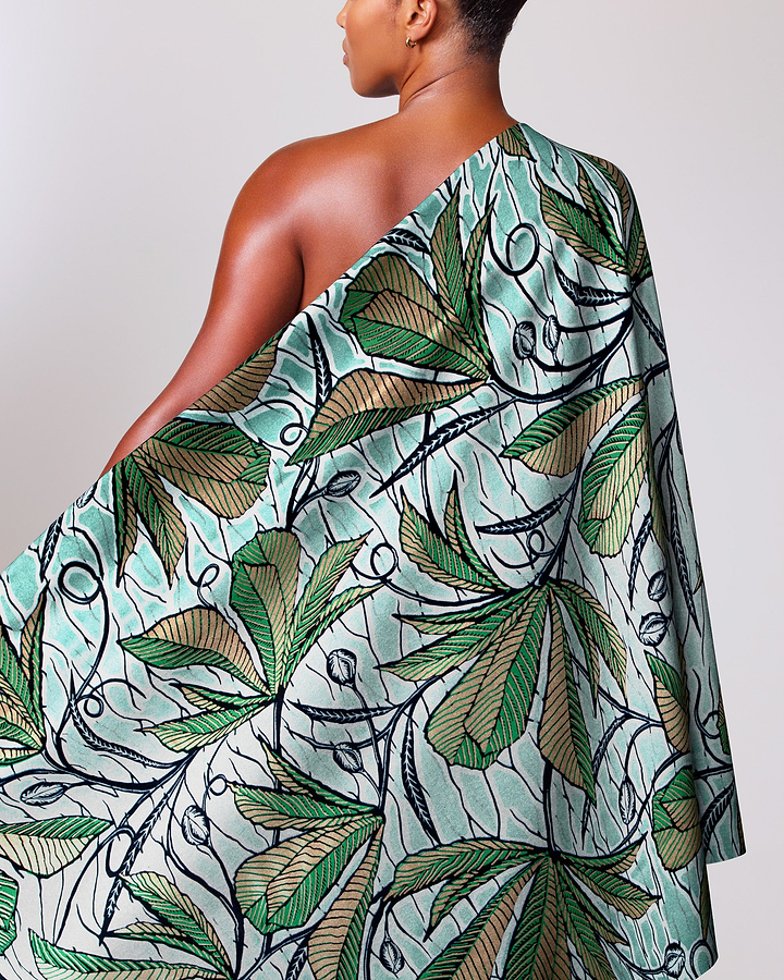 One-shoulder wrap dress vibrant green wax glitterglam vlw6198.022
