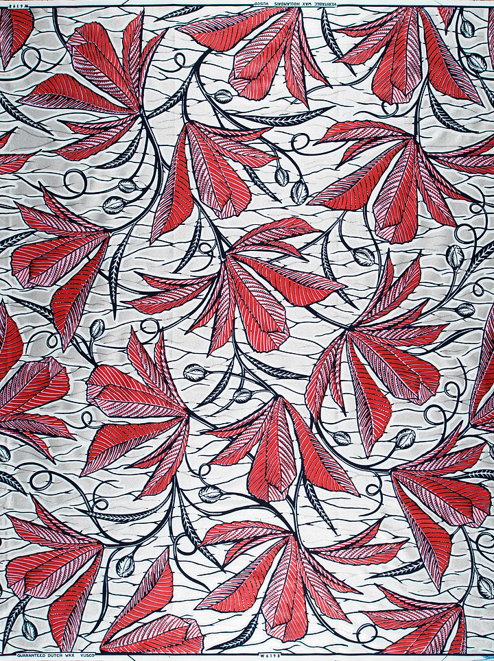 Red black leaf-patterned fabric white wax glitterglam vlw6198.023