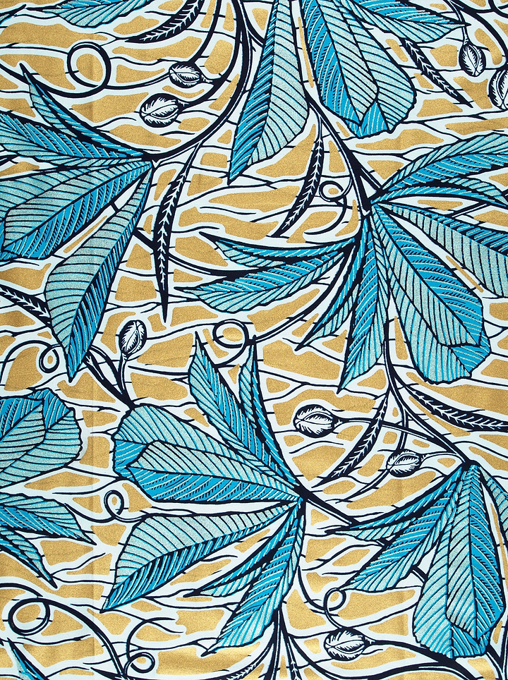 Vibrant turquoise leaves black outlines wax glitterglam vlw6198.024
