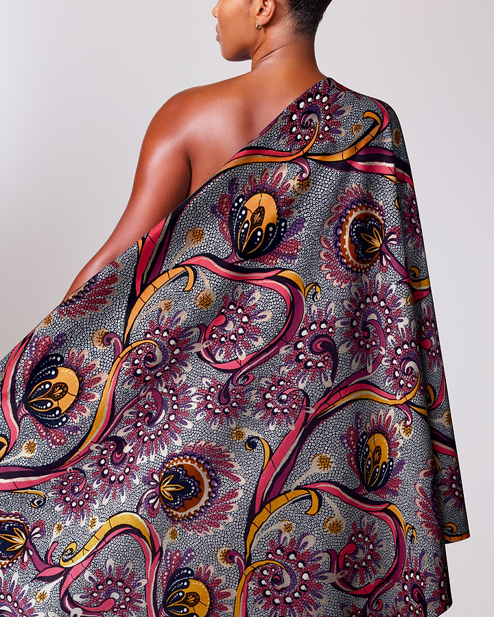 Vibrant one-shoulder wrap dress bold satin royal vlw7064.002