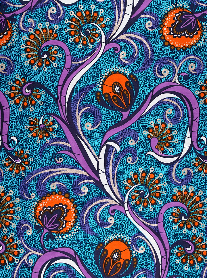 Vibrant blue african print fabric satin royal vlw7064.007