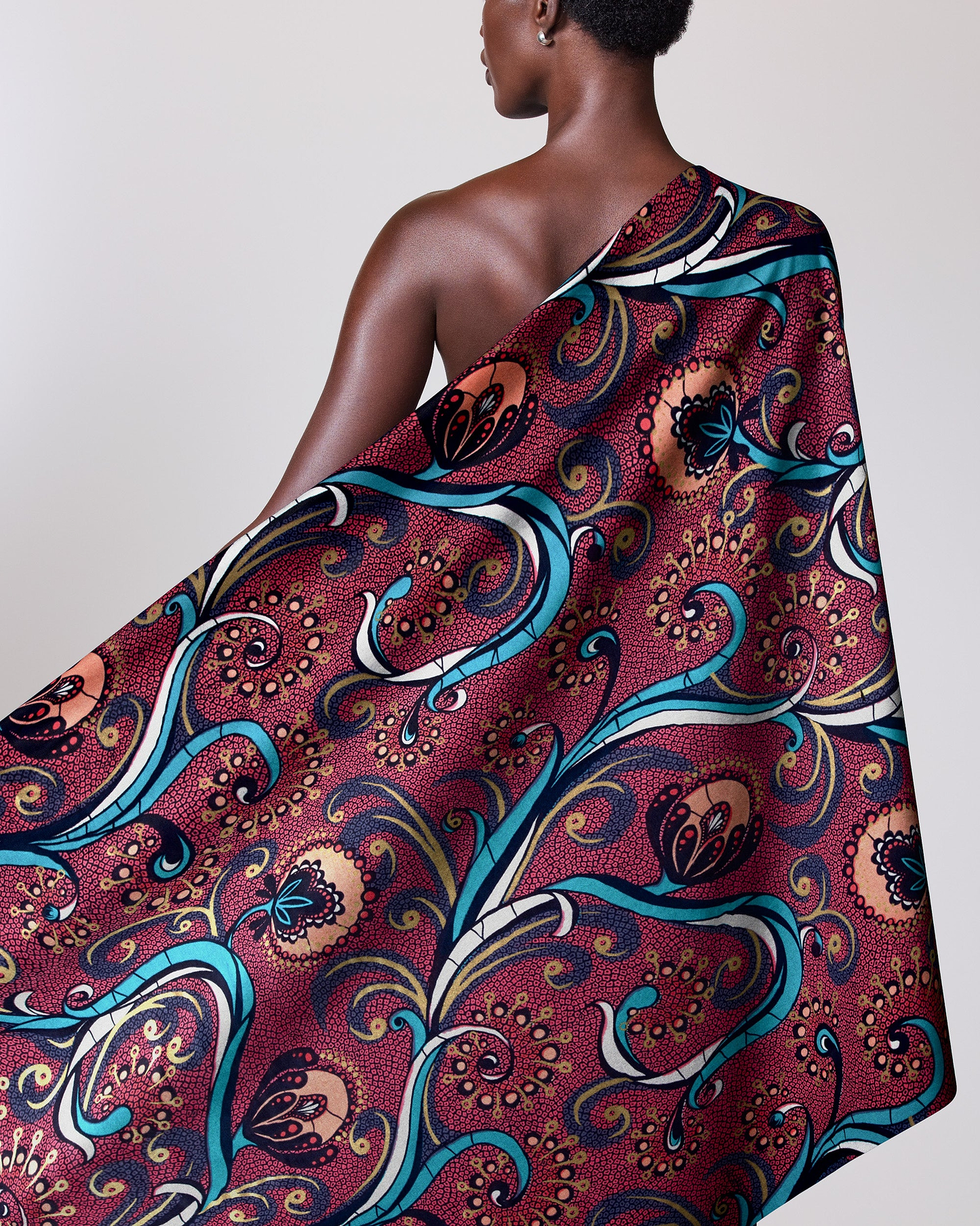 One-shoulder wrap dress rich maroon satin royal vlw7064.009