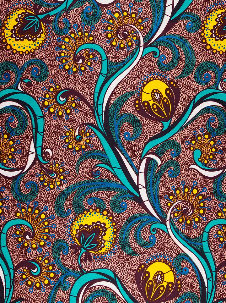 Vibrant african print fabric teal satin royal vlw7064.010