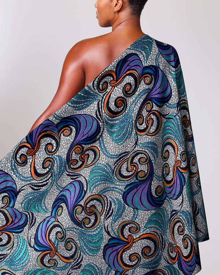 Vibrant one-shoulder wrap dress bold satin royal vlw7252.002