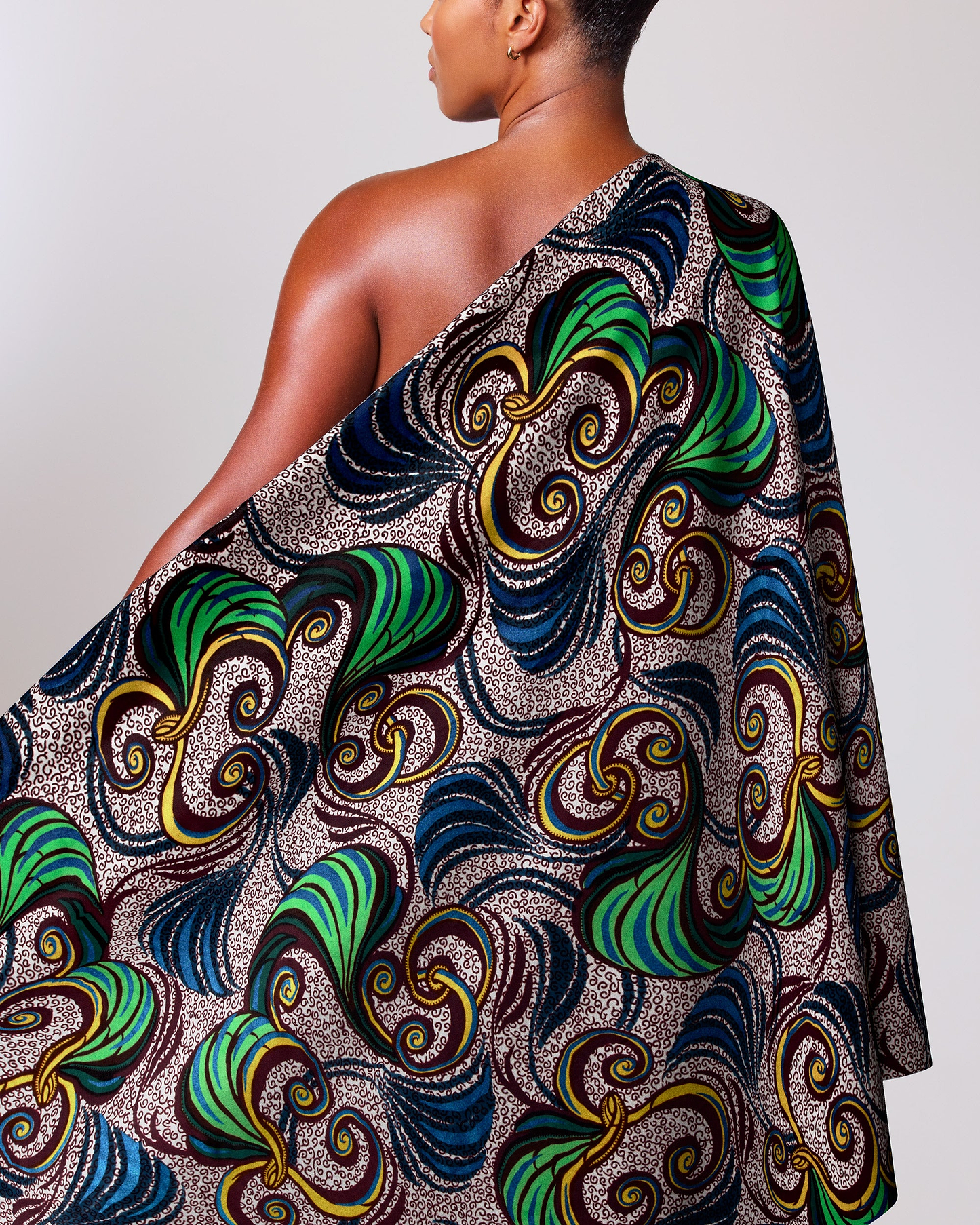 Vibrant one-shoulder wrap dress bold satin royal vlw7252.005
