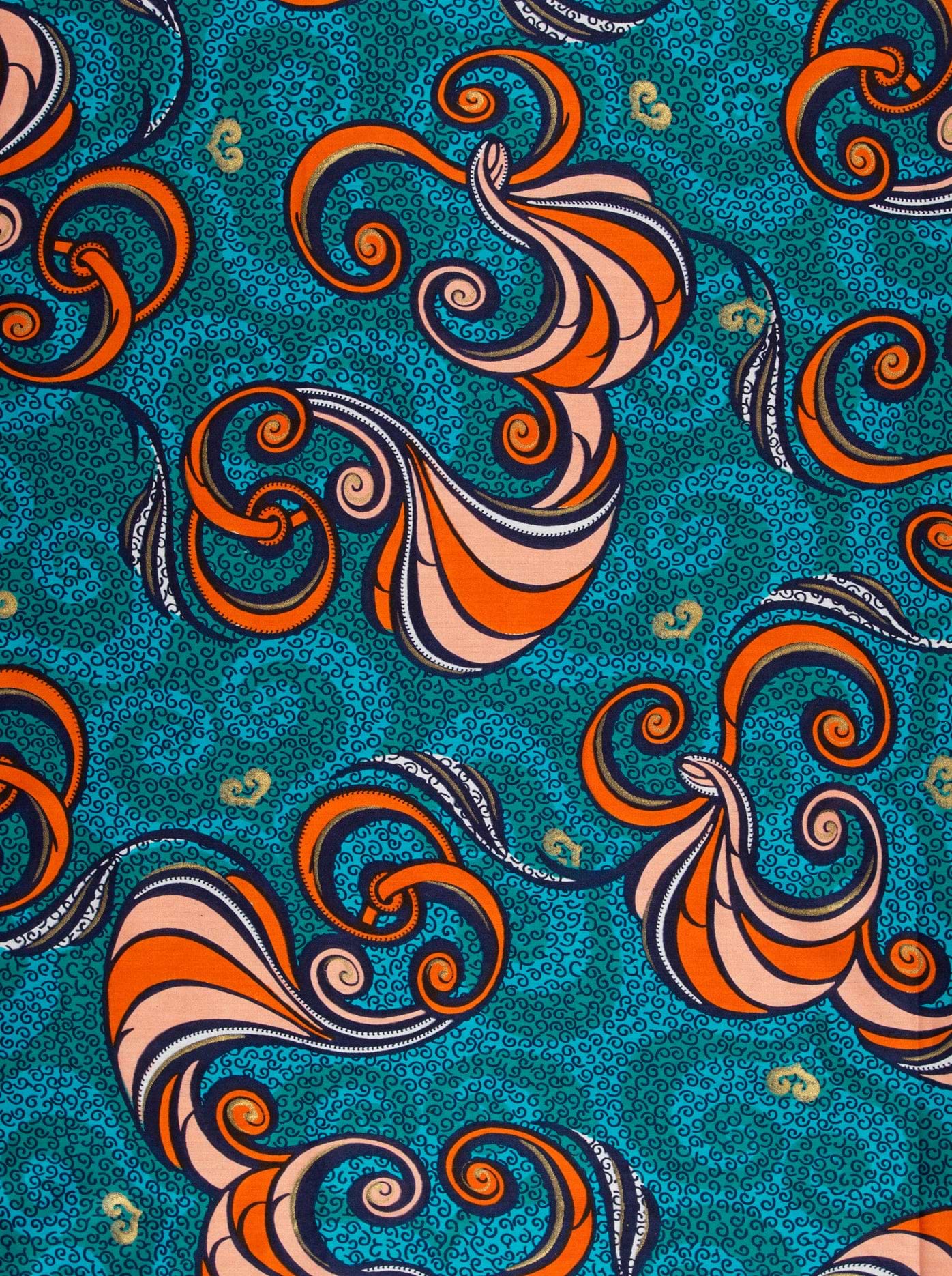 Vibrant orange peach swirl-patterned fabric satin royal vlw7252.008