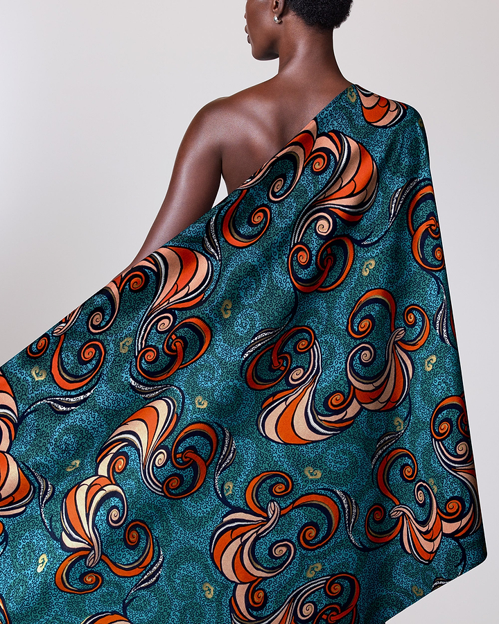 Vibrant teal fabric bold orange satin royal vlw7252.008