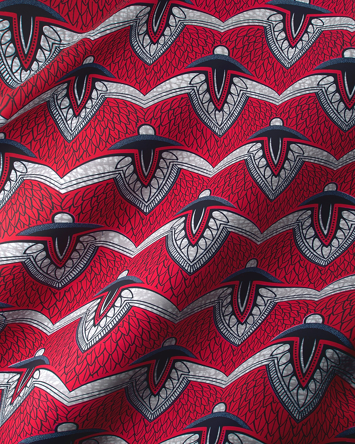 Vibrant red fabric bold pattern wax hollandais vlw7312.002