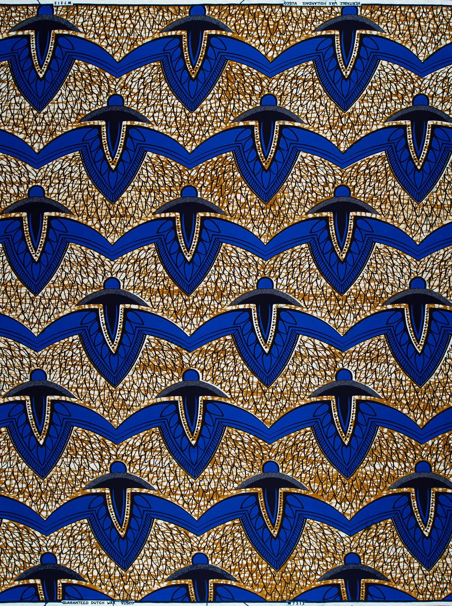 Vibrant blue gold african print wax hollandais vlw7312.003