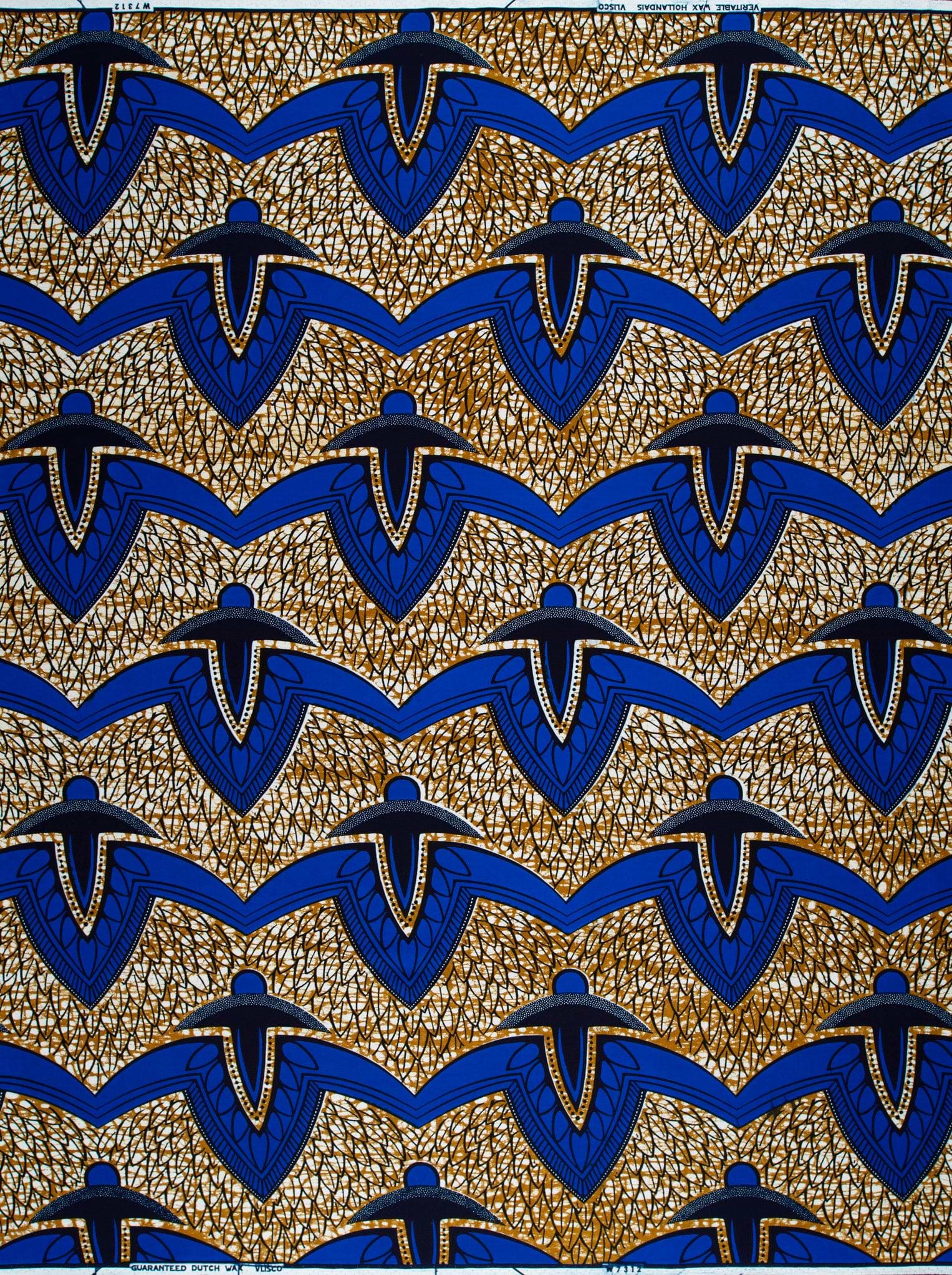 Vibrant blue gold african print wax hollandais vlw7312.003