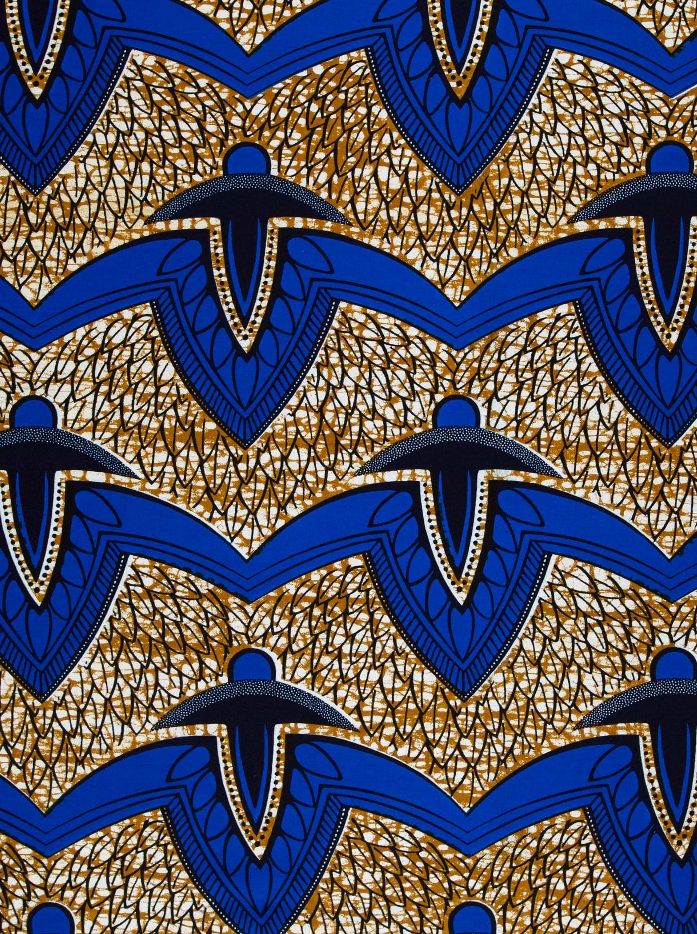 Bold blue gold patterned african wax hollandais vlw7312.003