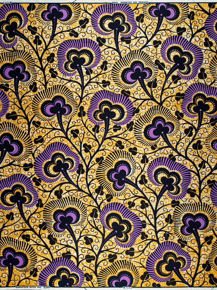 Vibrant purple black floral-patterned african wax hollandais vlw7374.012