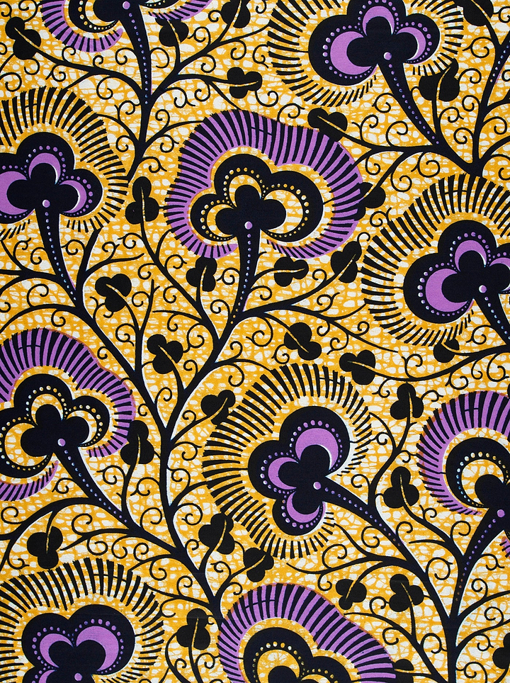 Vibrant yellow african print fabric wax hollandais vlw7374.012