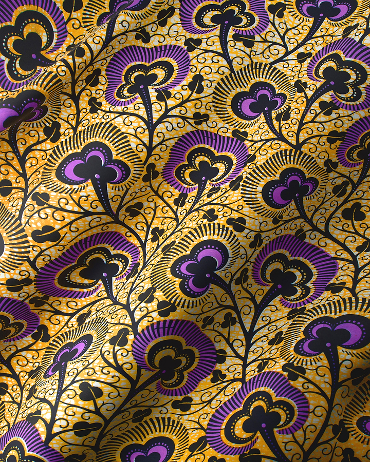 Vibrant yellow fabric bold purple wax hollandais vlw7374.012