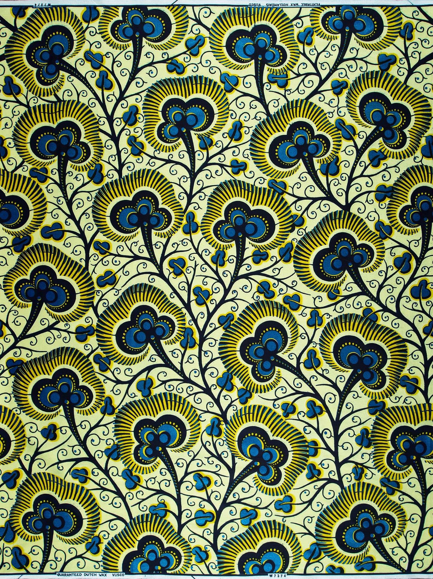 Vibrant yellow blue floral-patterned fabric wax hollandais vlw7374.013