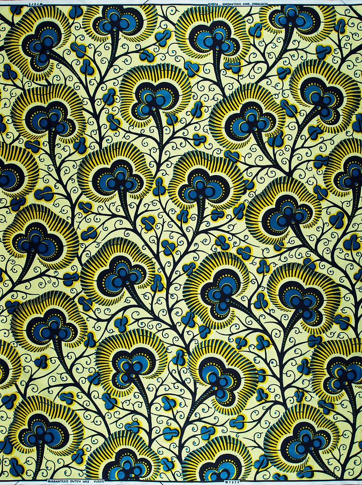 Vibrant yellow blue floral-patterned fabric wax hollandais vlw7374.013
