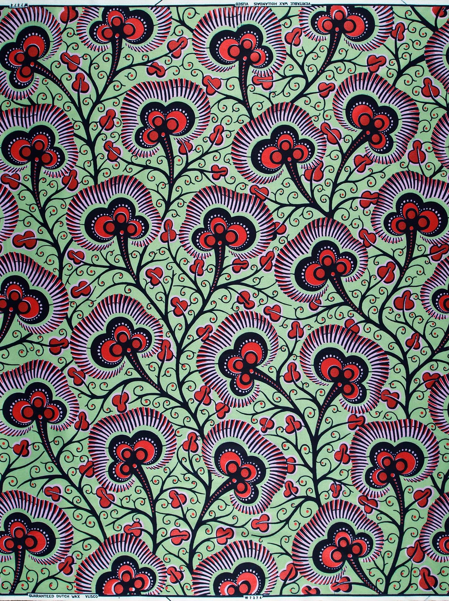 Vibrant red black stylized floral wax hollandais vlw7374.014