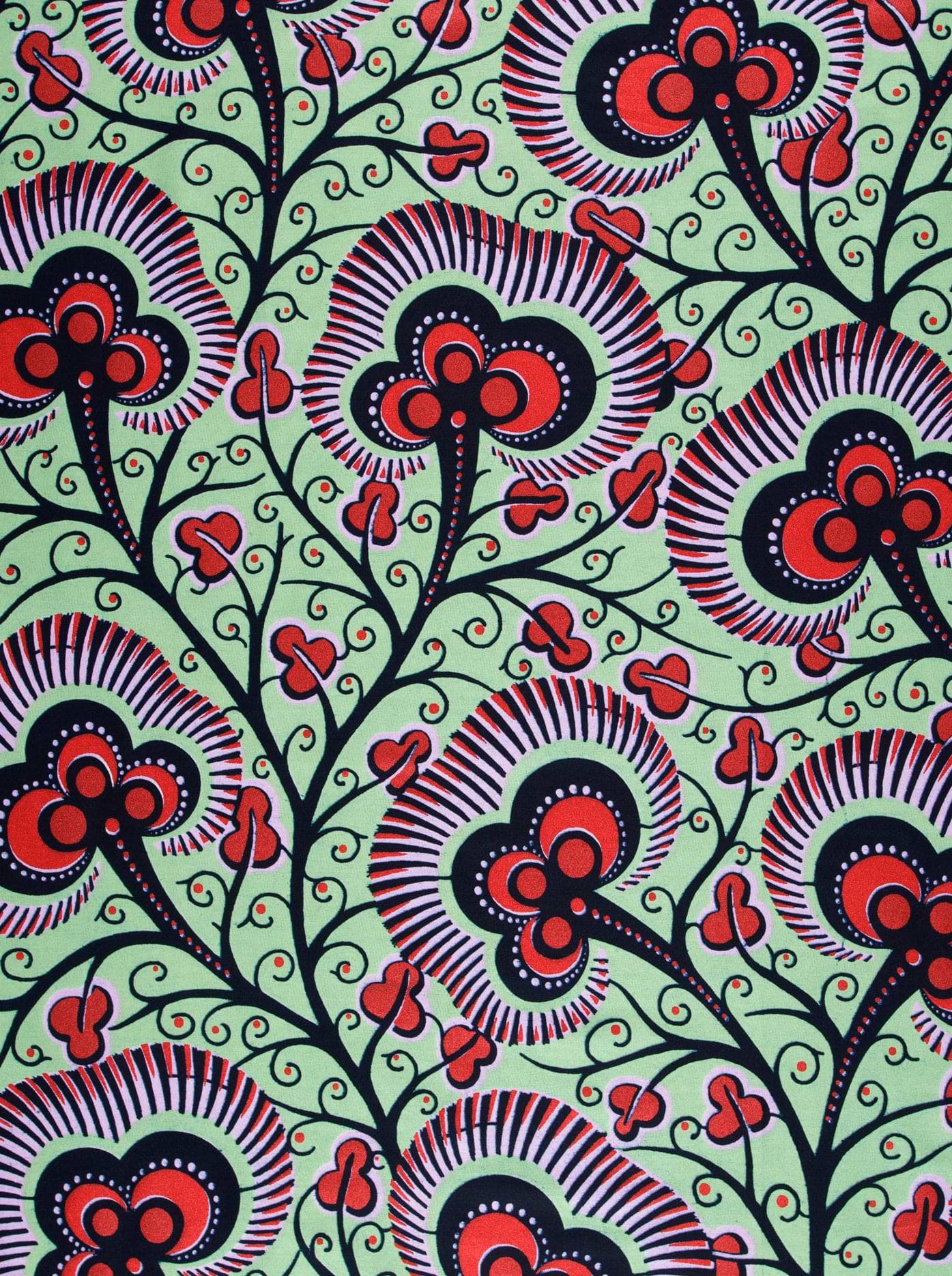 Vibrant red black stylized floral wax hollandais vlw7374.014