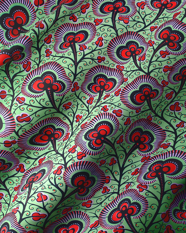 Vibrant green fabric bold red wax hollandais vlw7374.014