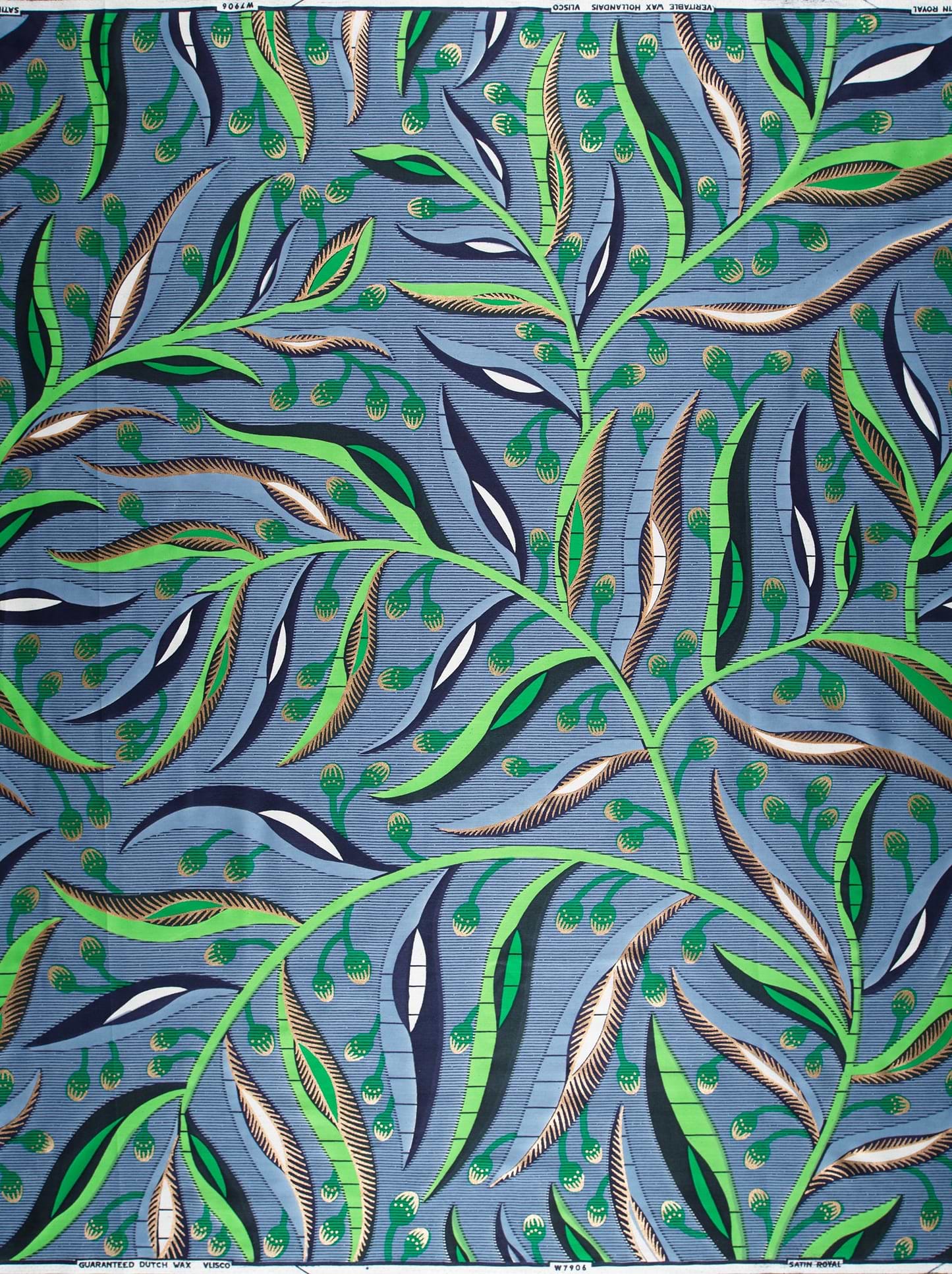 Vibrant blue african print fabric satin royal vlw7906.001