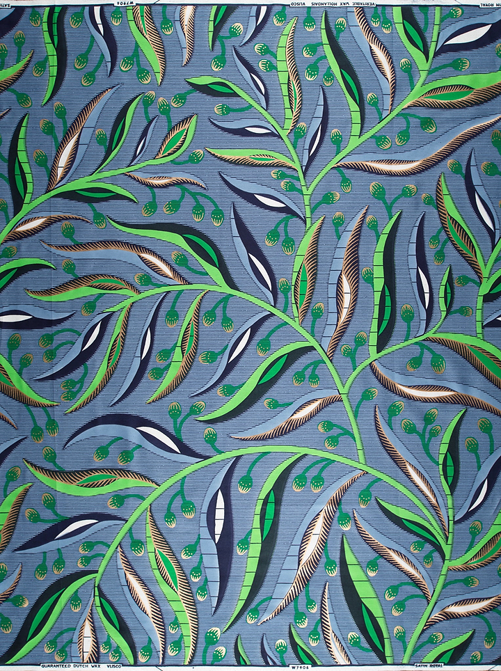 Vibrant blue african print fabric satin royal vlw7906.001