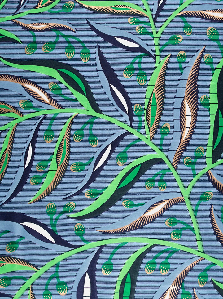 Blue fabric vibrant tropical leaf satin royal vlw7906.001