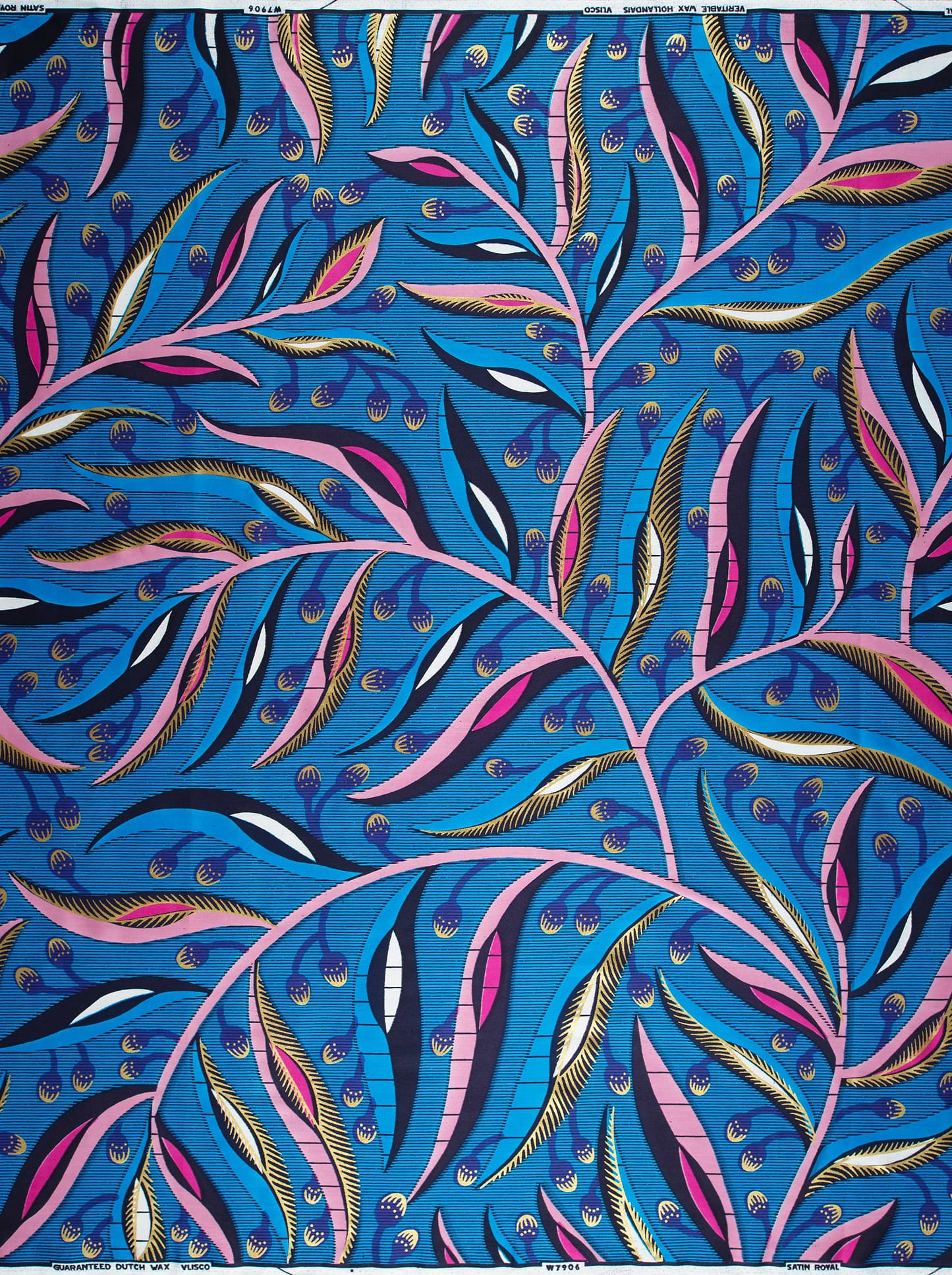 Vibrant blue african print fabric satin royal vlw7906.002