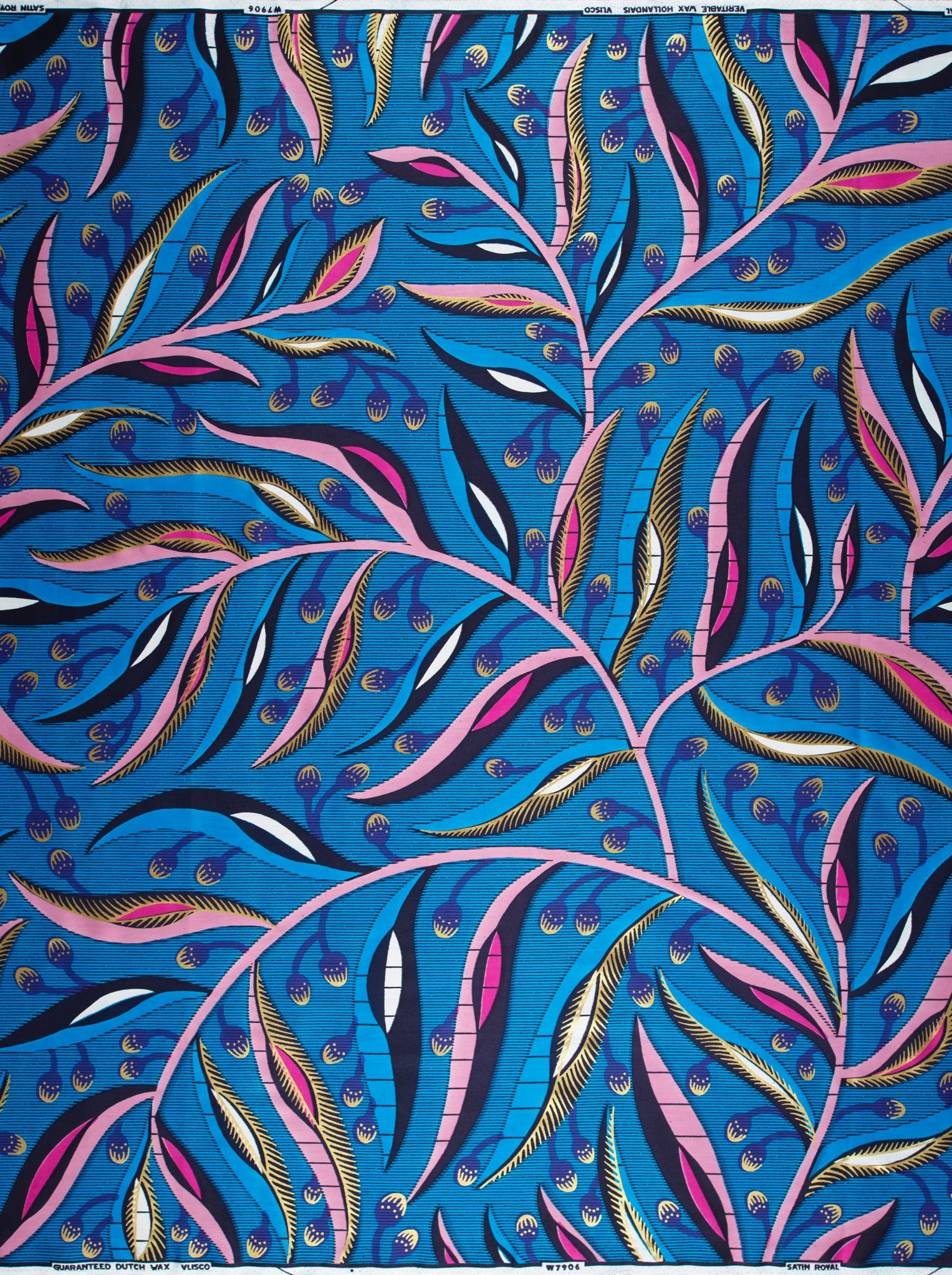 Vibrant blue african print fabric satin royal vlw7906.002