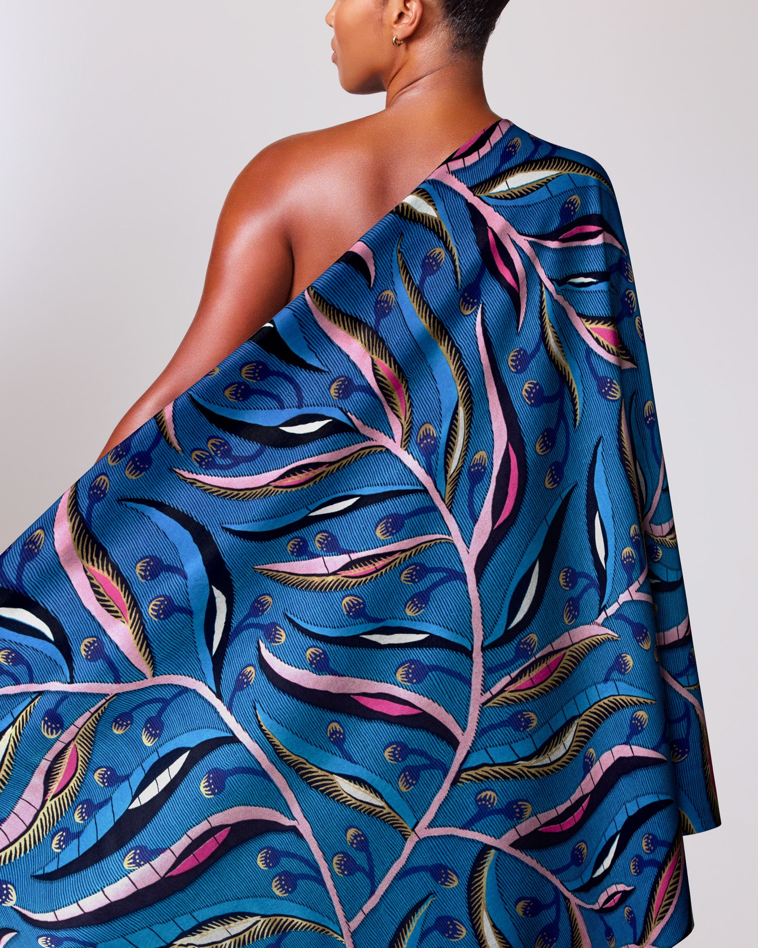 Vibrant blue one-shoulder wrap dress satin royal vlw7906.002
