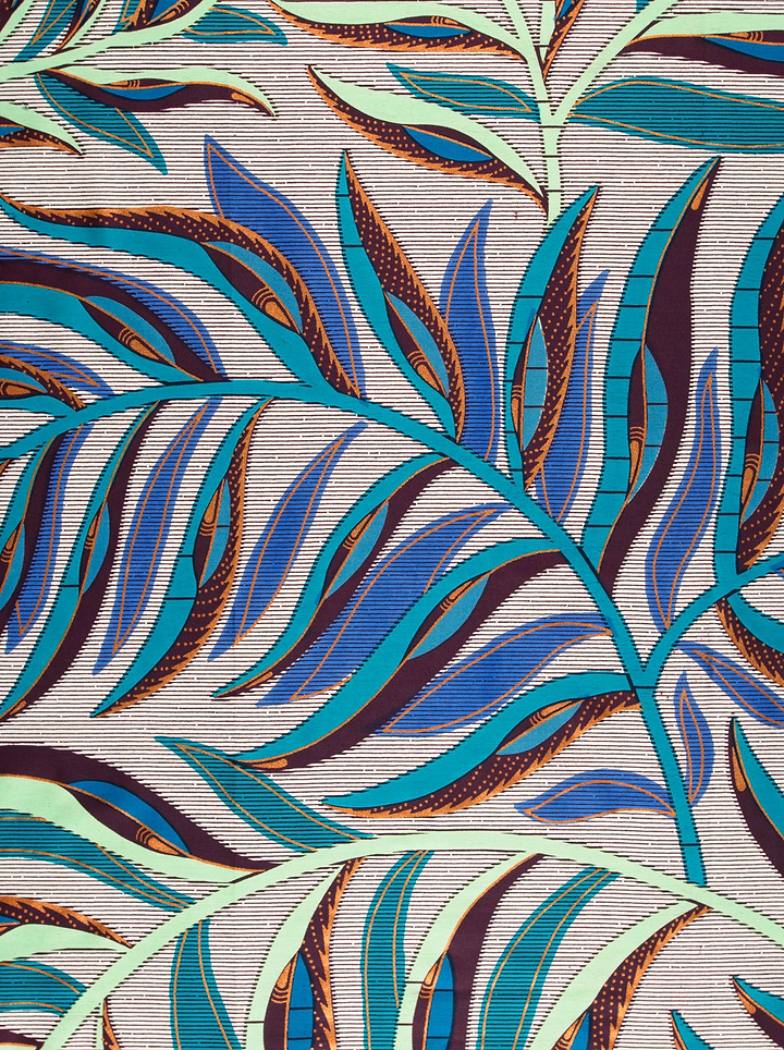 Vibrant blue teal tropical leaf satin royal vlw7906.004