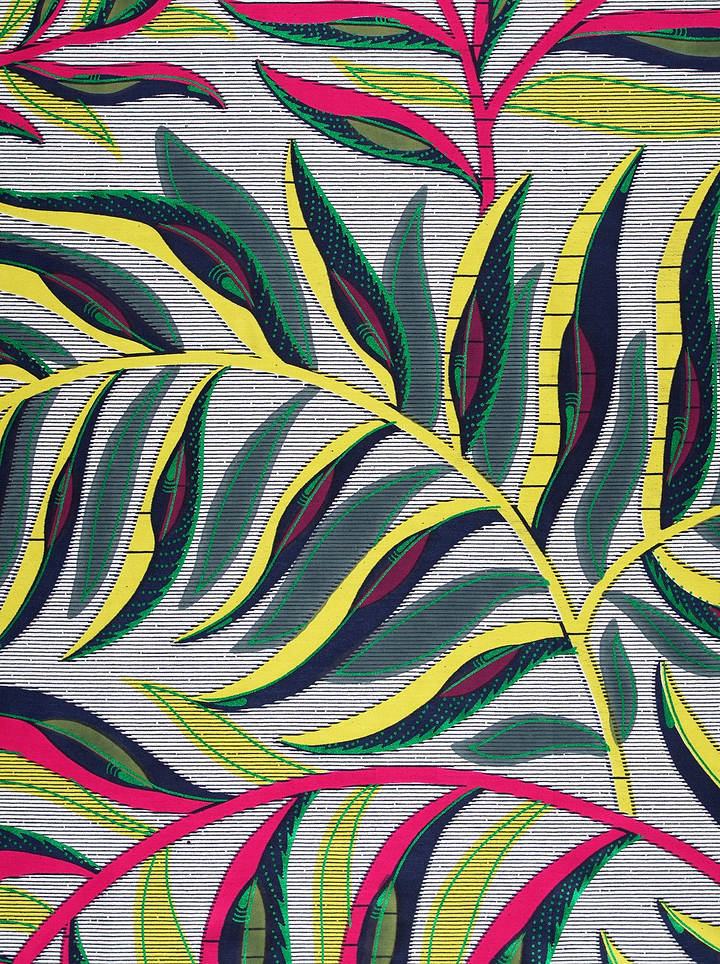 Vibrant tropical leaf pattern fabric satin royal vlw7906.007