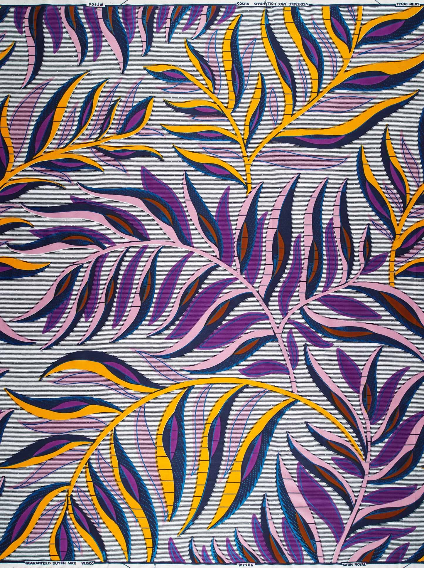 Vibrant tropical leaf pattern fabric satin royal vlw7906.008