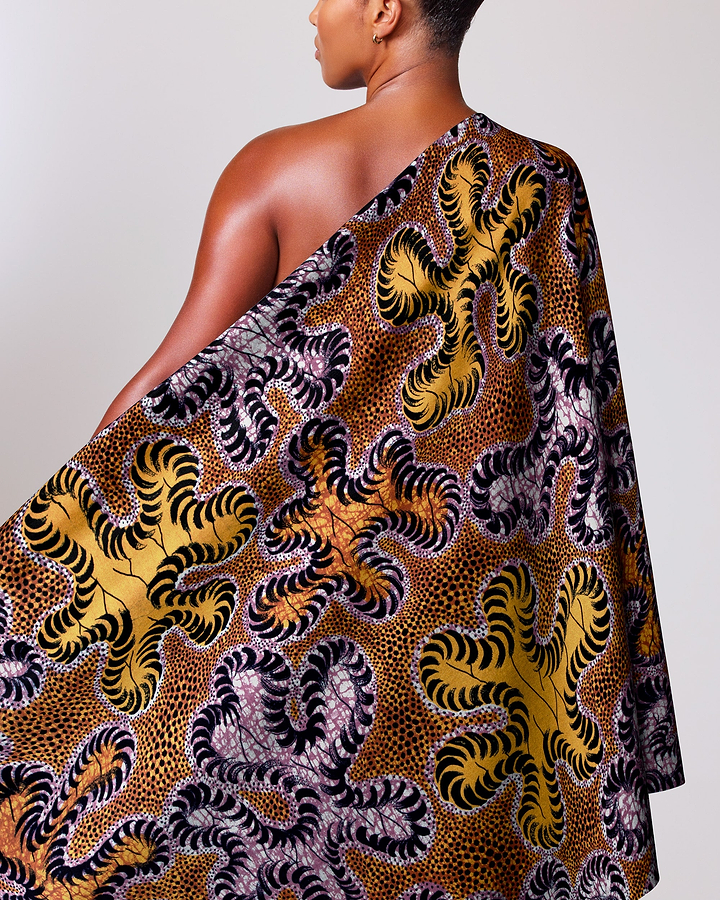 Vibrant one-shoulder wrap dress made wax hollandais vlw8651.004