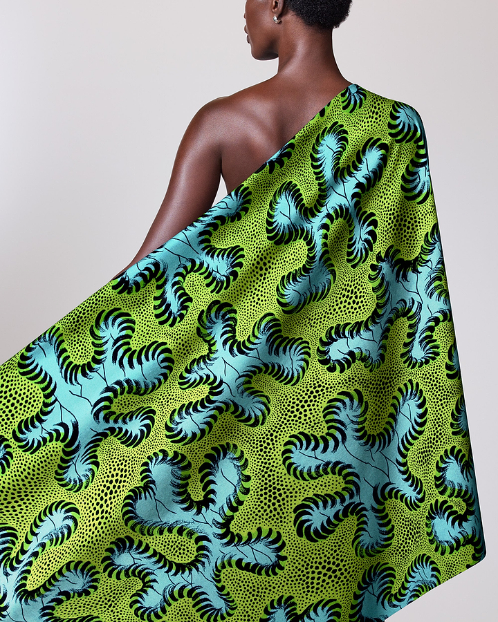 Vibrant green teal patterned fabric wax hollandais vlw8651.006