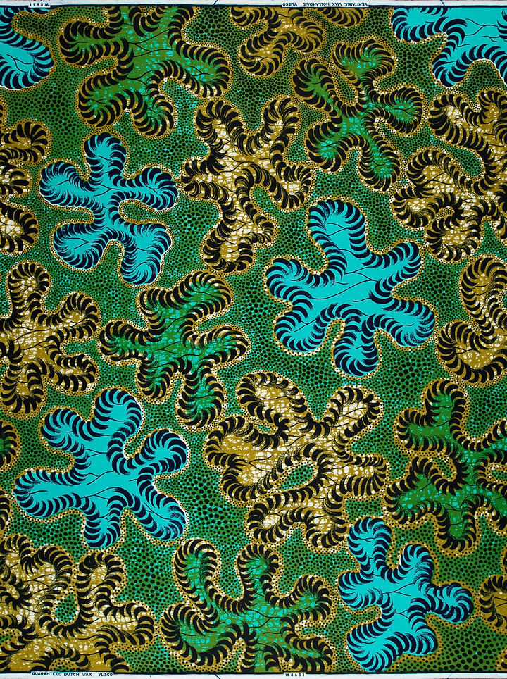 Vibrant green teal gold african wax hollandais vlw8651.007