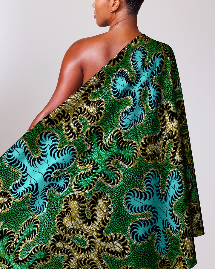 Vibrant green teal african print wax hollandais vlw8651.007