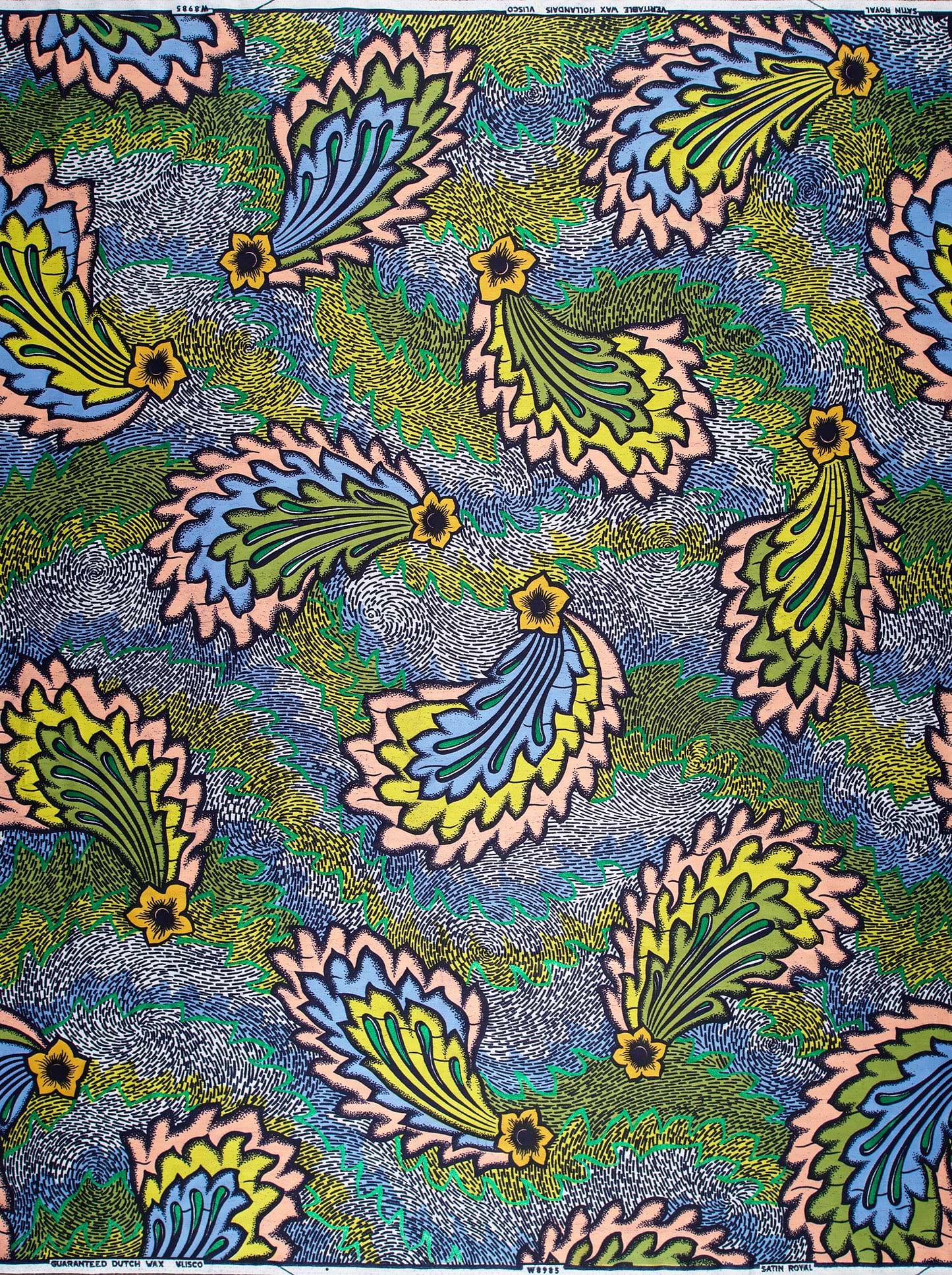 Vibrant green blue yellow paisley-patterned satin royal vlw8985.008