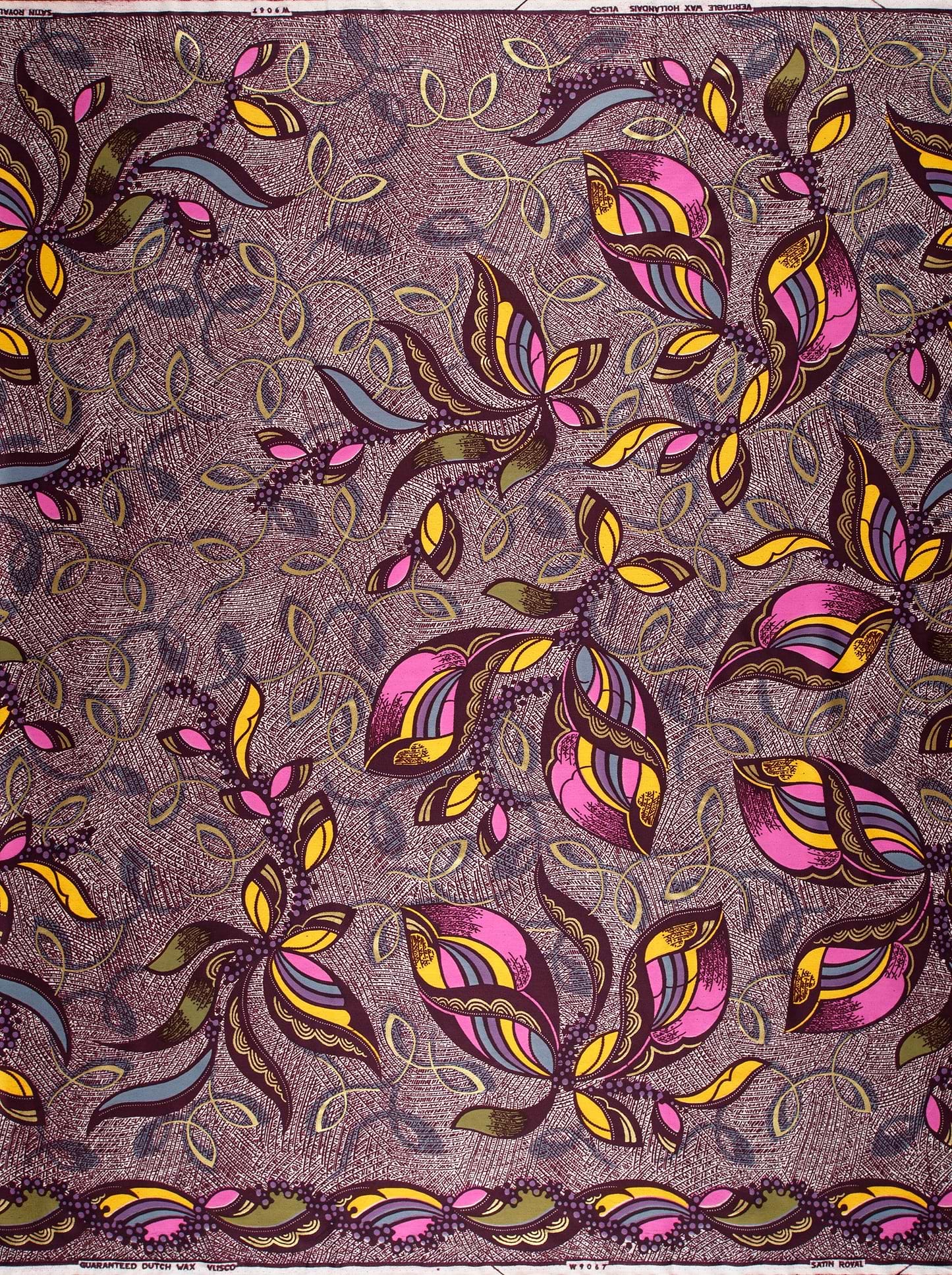 Vibrant purple yellow floral-patterned african satin royal vlw9067.001
