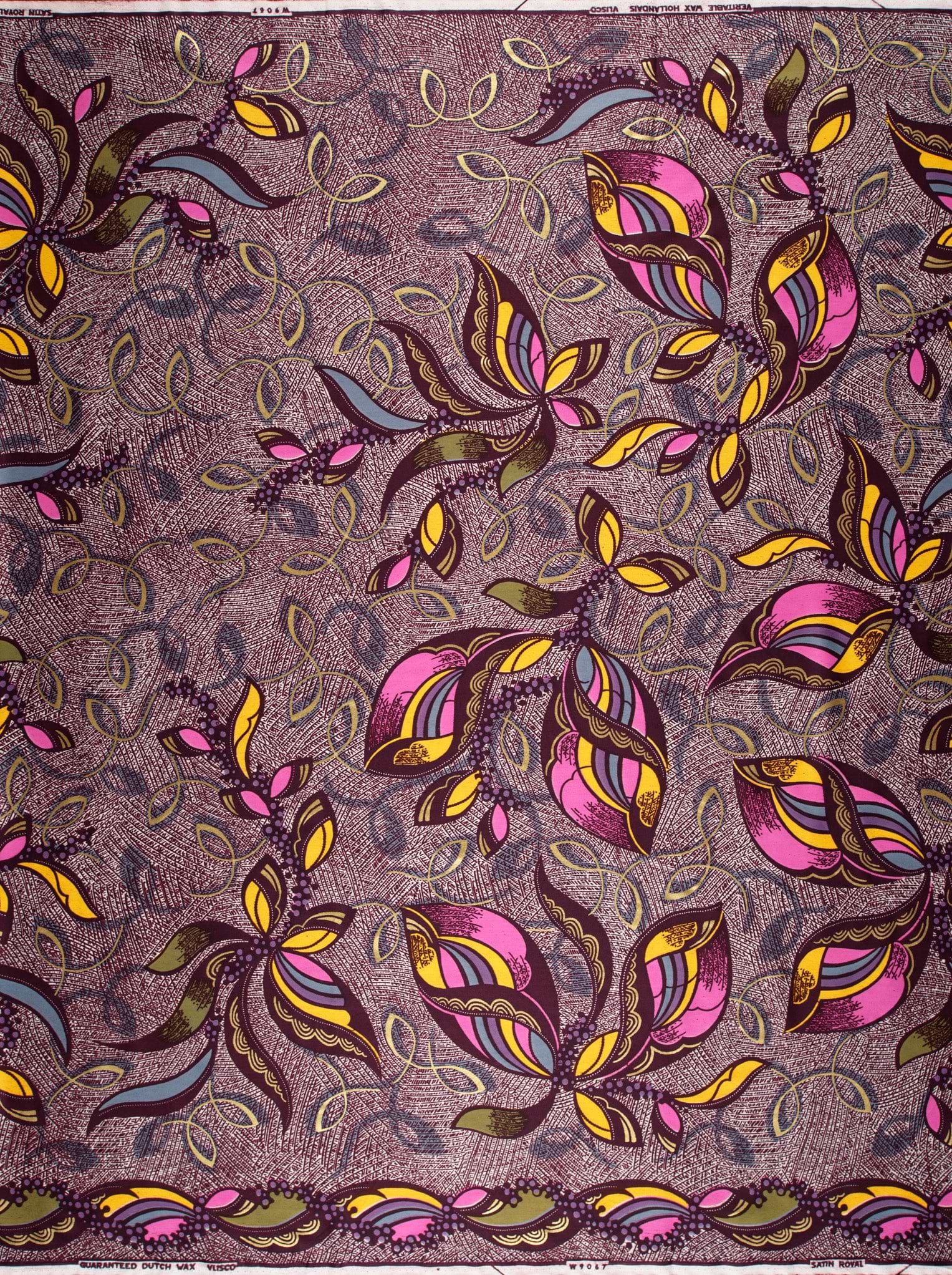 Vibrant purple yellow floral-patterned african satin royal vlw9067.001