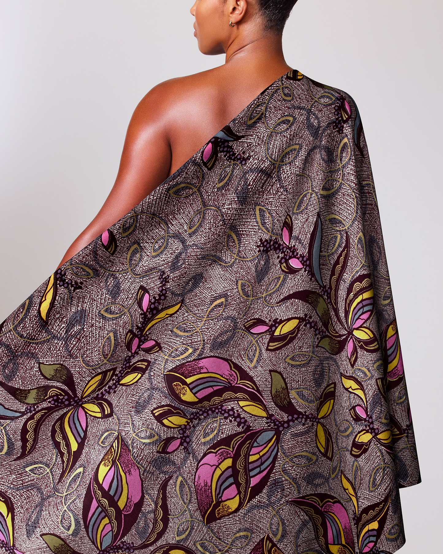 Vibrant one-shoulder wrap dress rich satin royal vlw9067.001