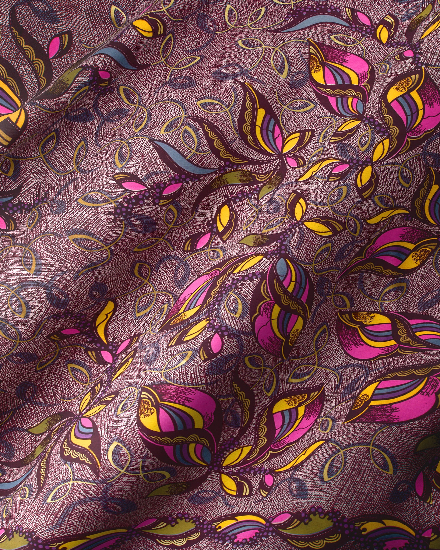 Vibrant butterfly leaf patterned fabric satin royal vlw9067.001