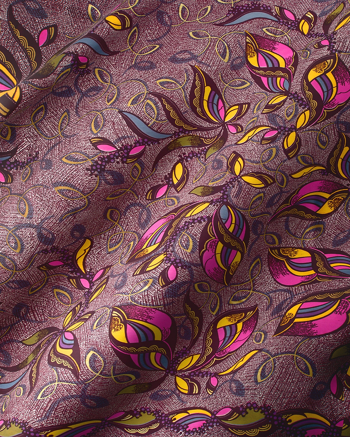 Vibrant butterfly leaf patterned fabric satin royal vlw9067.001