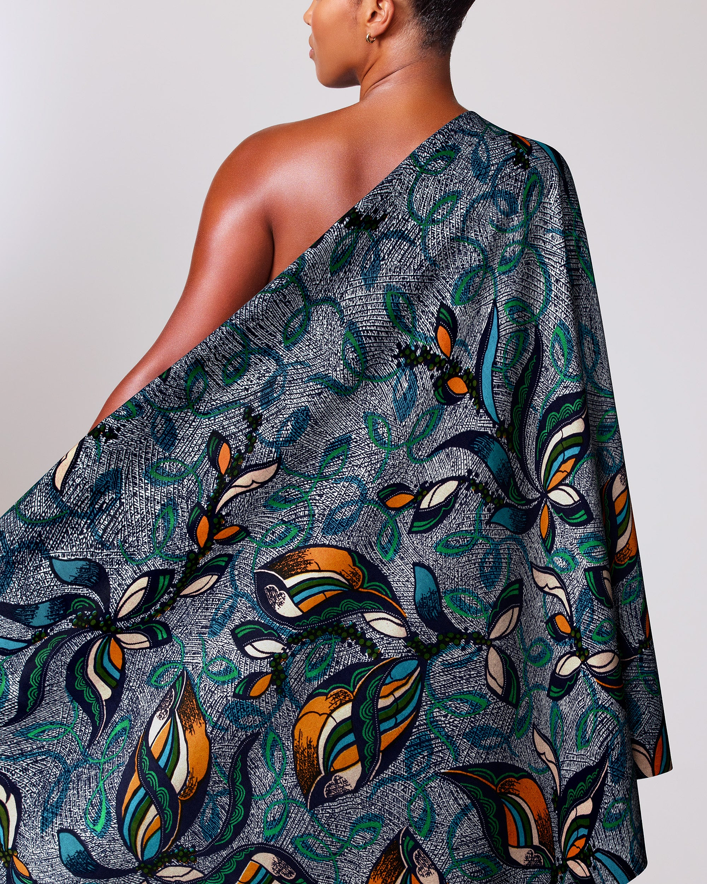 Vibrant one-shoulder wrap dress bold satin royal vlw9067.004