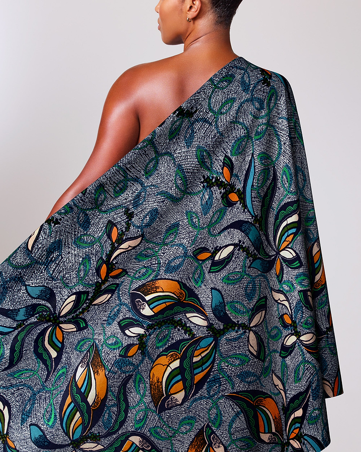 Vibrant one-shoulder wrap dress bold satin royal vlw9067.004