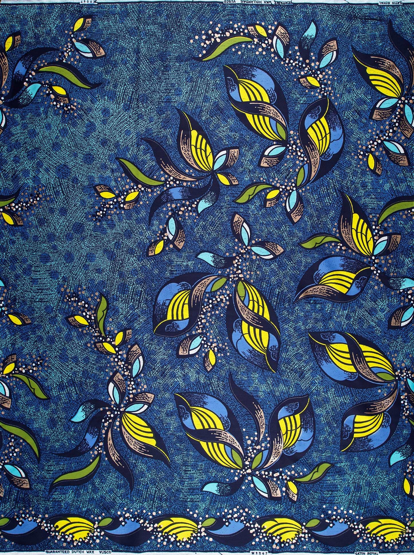 Vibrant blue african print fabric satin royal vlw9067.008